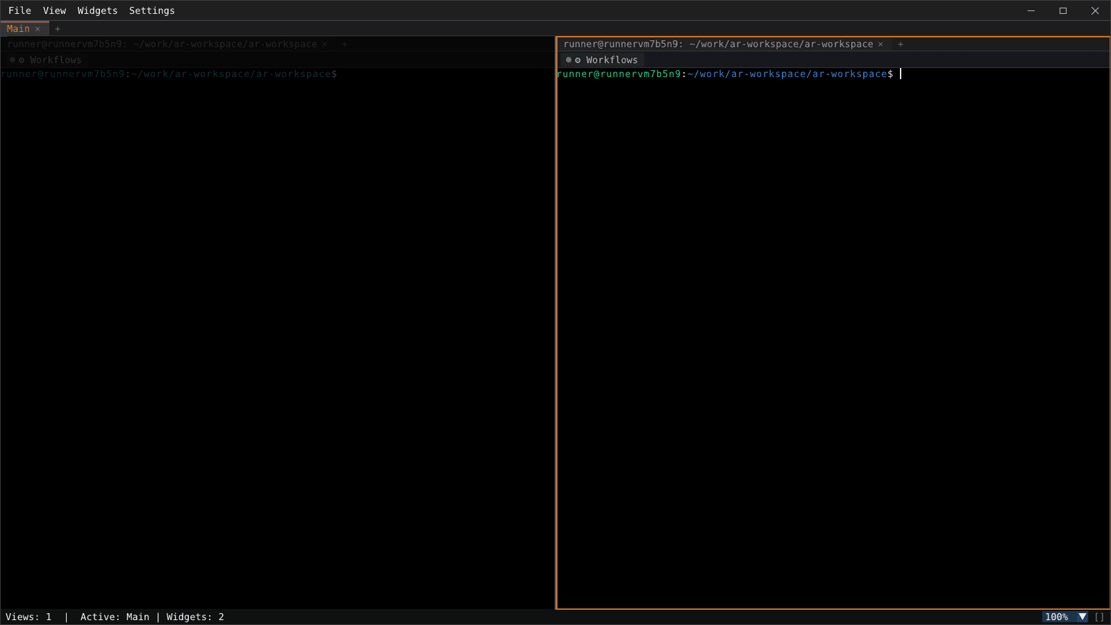 AR Workspace — two terminal panes side by side